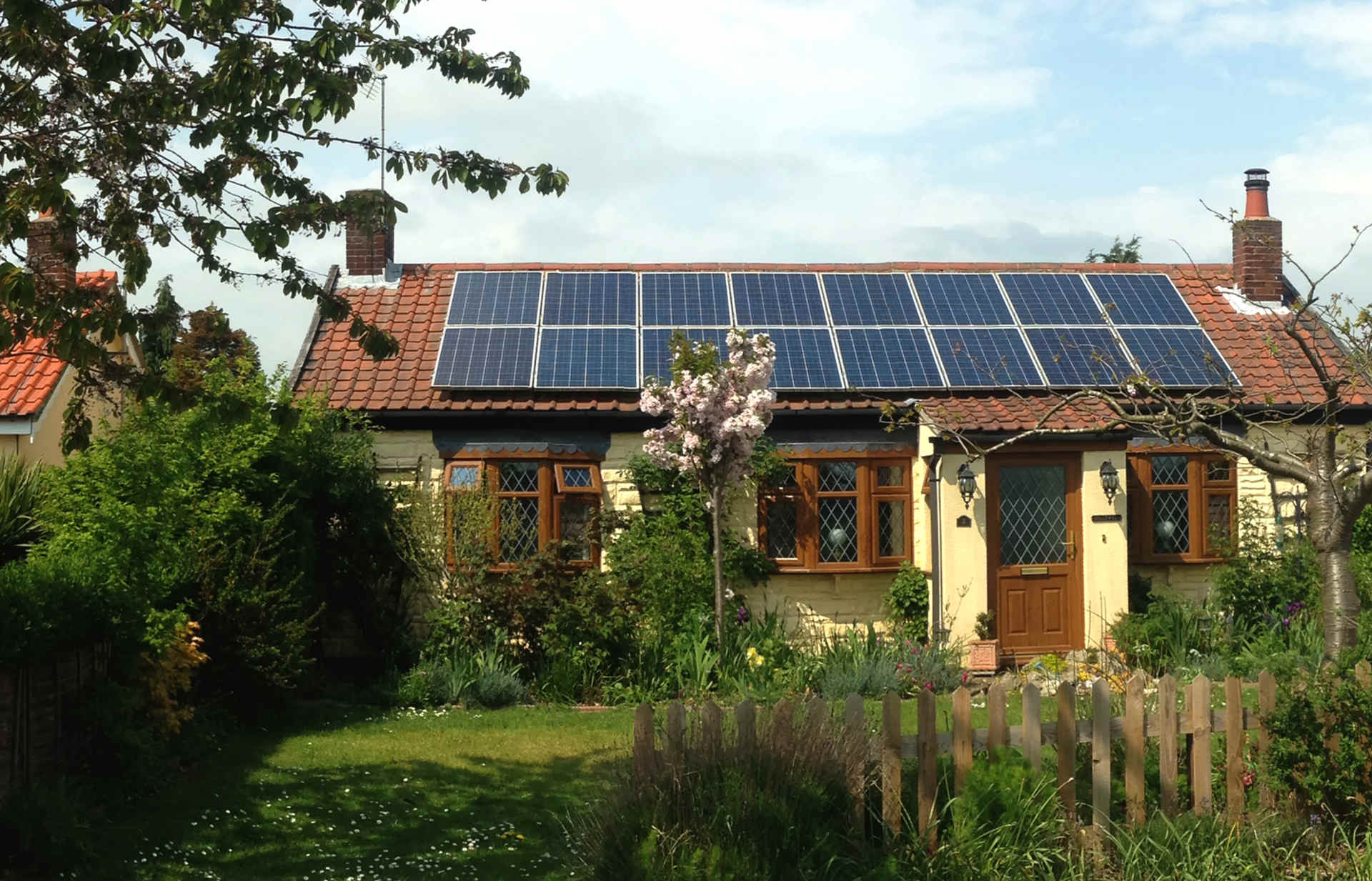 Solar panels on house to demonstrate the green grant