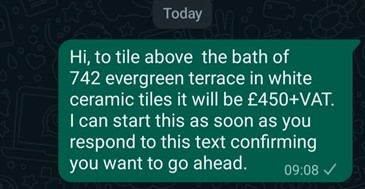Example of a contract via WhatsApp from a trade to customer