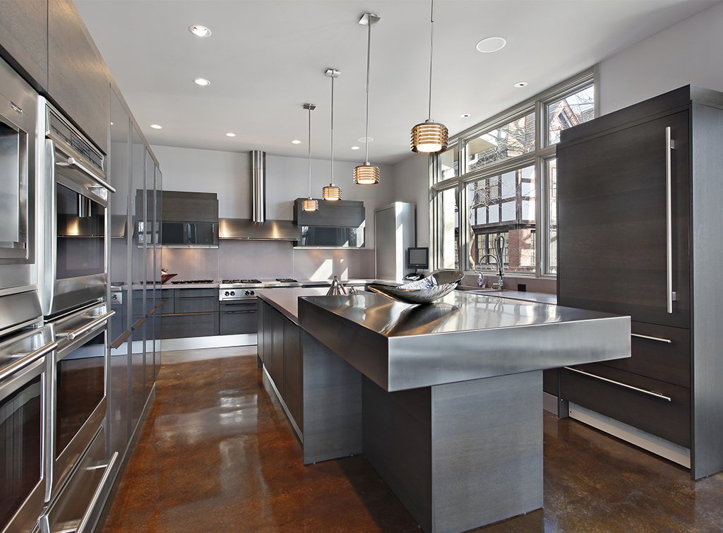 Modern kitchen with polished floor 