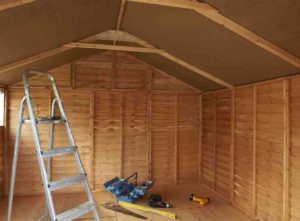 Shed interior with new roof