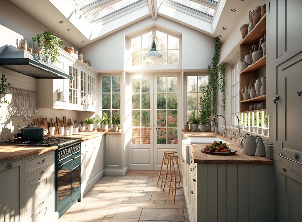 Glazing in a long kitchen diner extension
