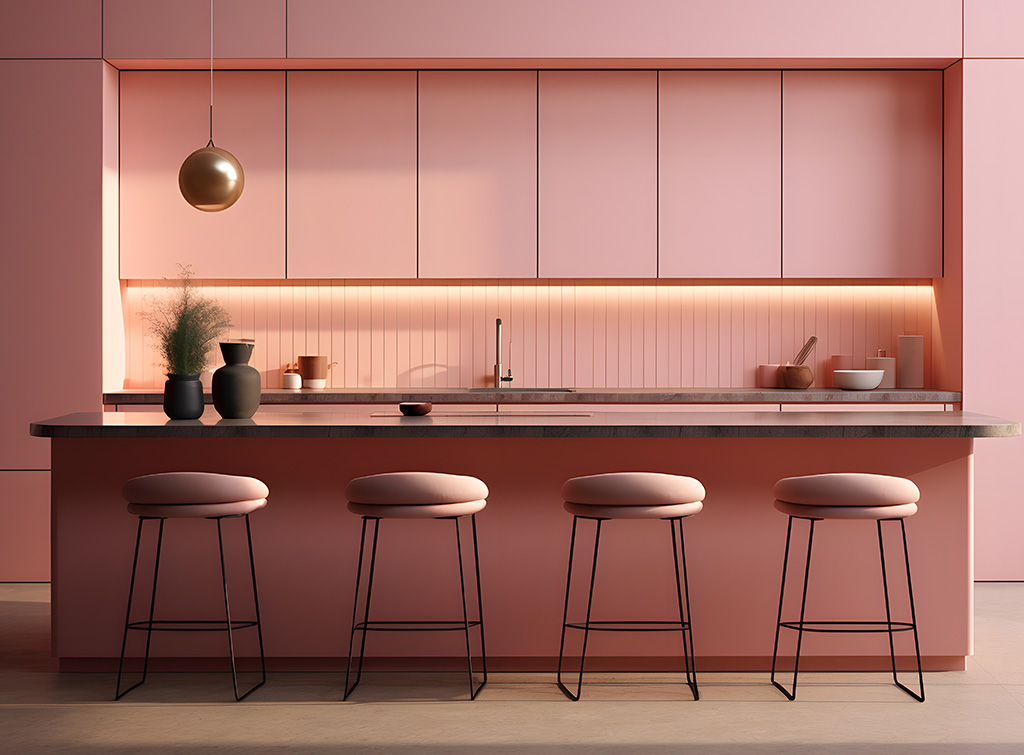 pink kitchen island with seating idea
