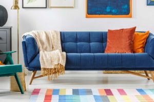 Colourful long living room ideas