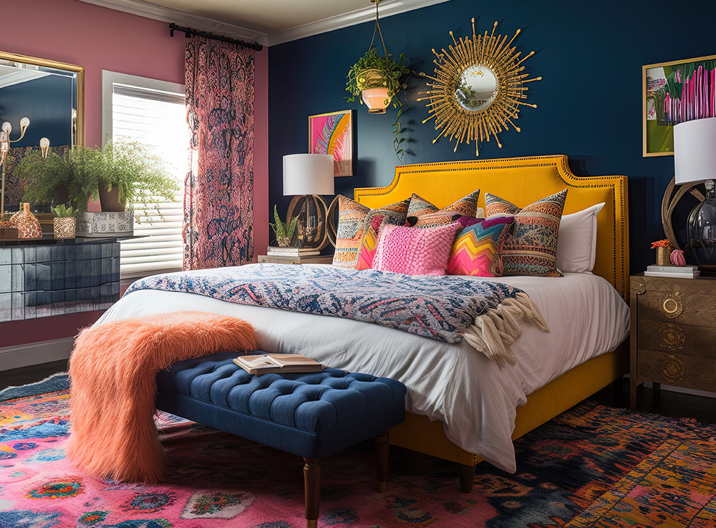 clash colour and print in aesthetic room ideas