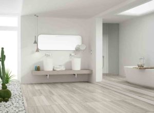White tiles and neutral wooden floors