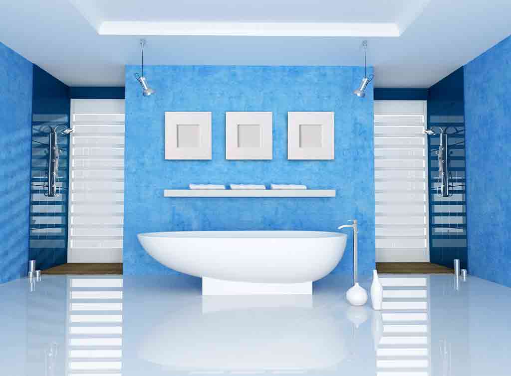 Colourful bathroom cladding idea