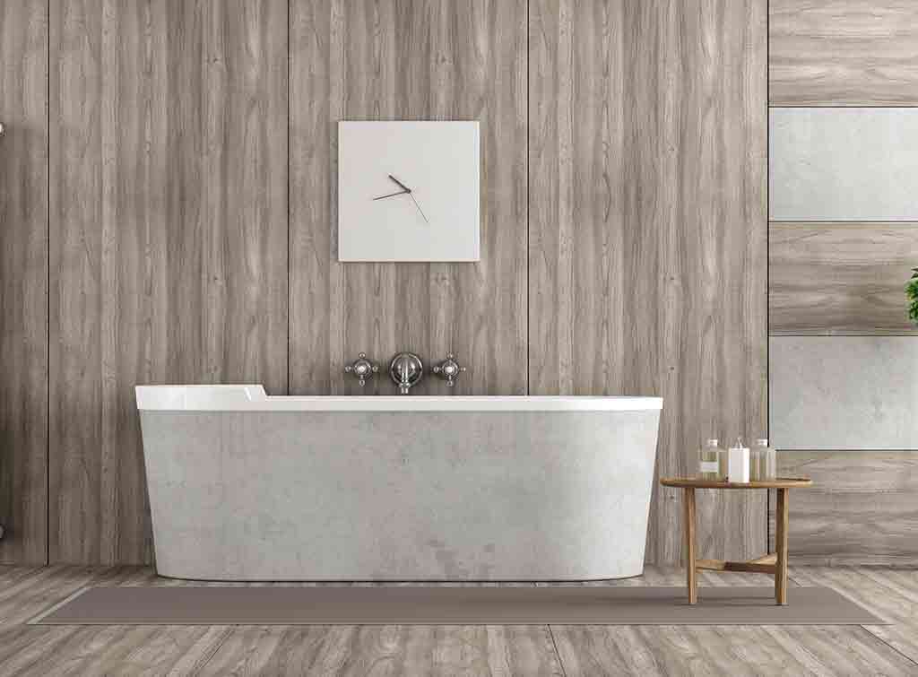 Wood effect bathroom cladding idea