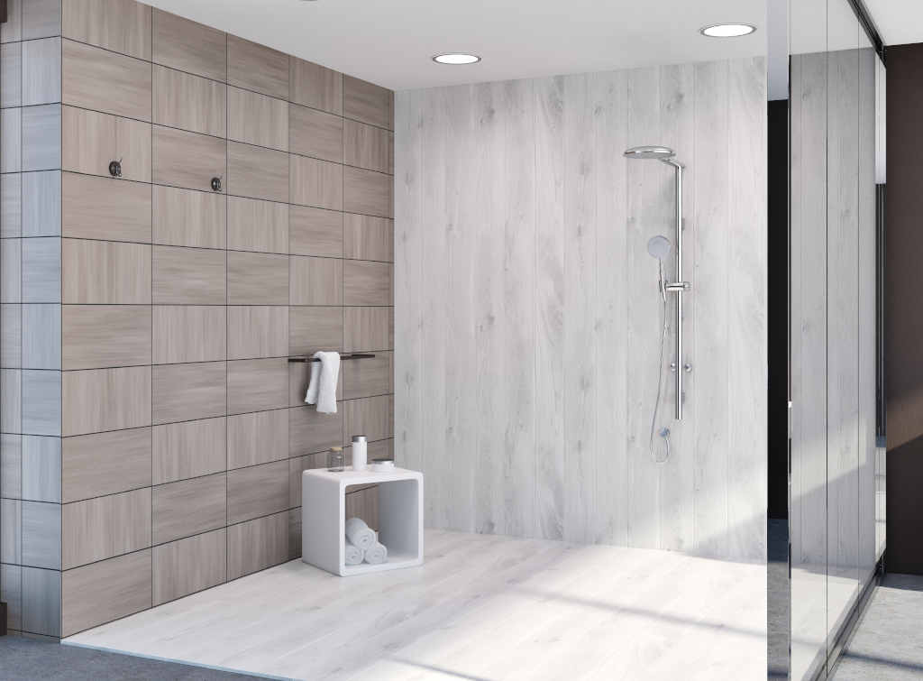 Shower wall panel ideas - wood effect