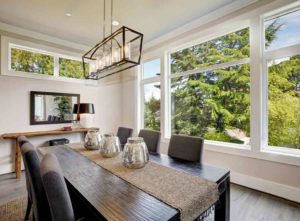 Large windows in a dining room