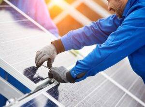 Solar panel undergoing maintenance