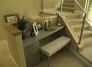 Desk tucked in an alcove