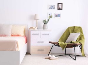 Cream carpet in clean and pretty bedroom