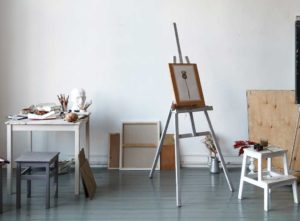 painting easel in an art studio 