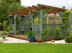 Pergola with hanging baskets