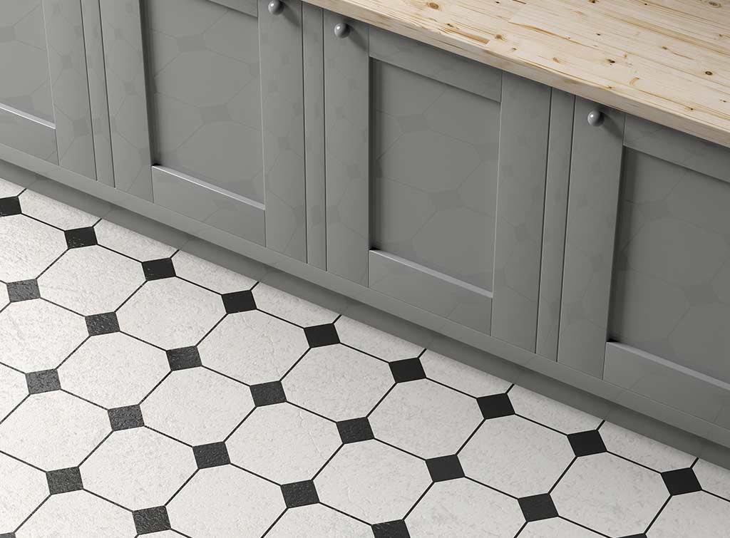 Cheap kitchen floor makeovers with vinyl stickers