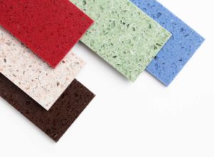 Colourful samples of recycled glass worktops - recycled glass worktops price range UK