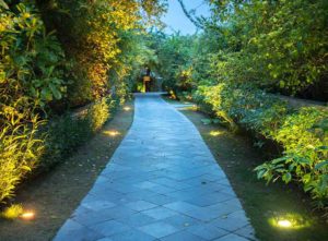 Cheap garden lighting along walkway