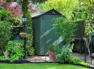 Small green garden shed