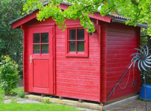Red shed in garden