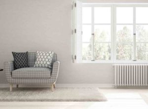 Radiator heating a living room