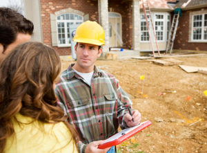 Customers speaking to a builder 