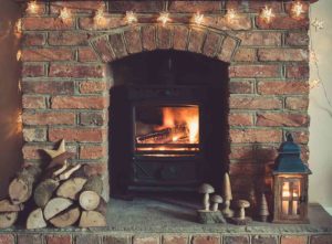 Brick fireplace hearth ready to be removed