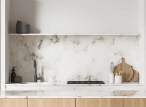 Marble effect splashback in a modern kitchen refit