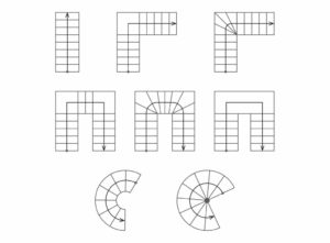 Diagrams showing different staircase configurations