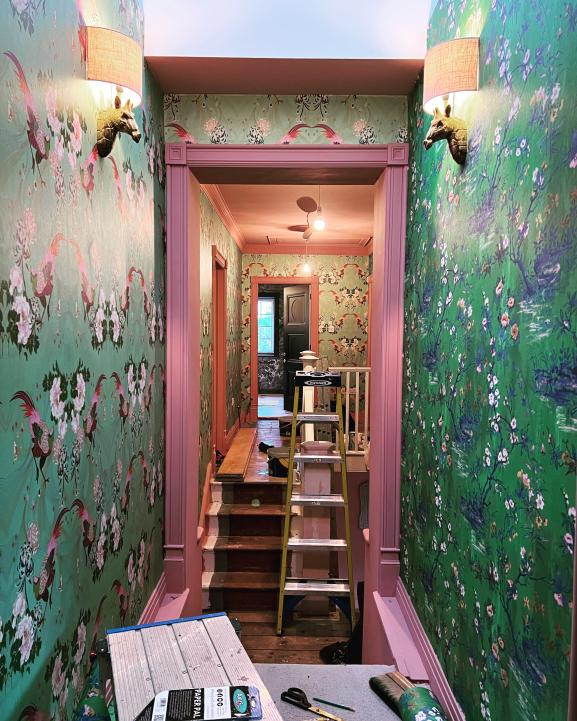 Bold wallpaper in a hallway