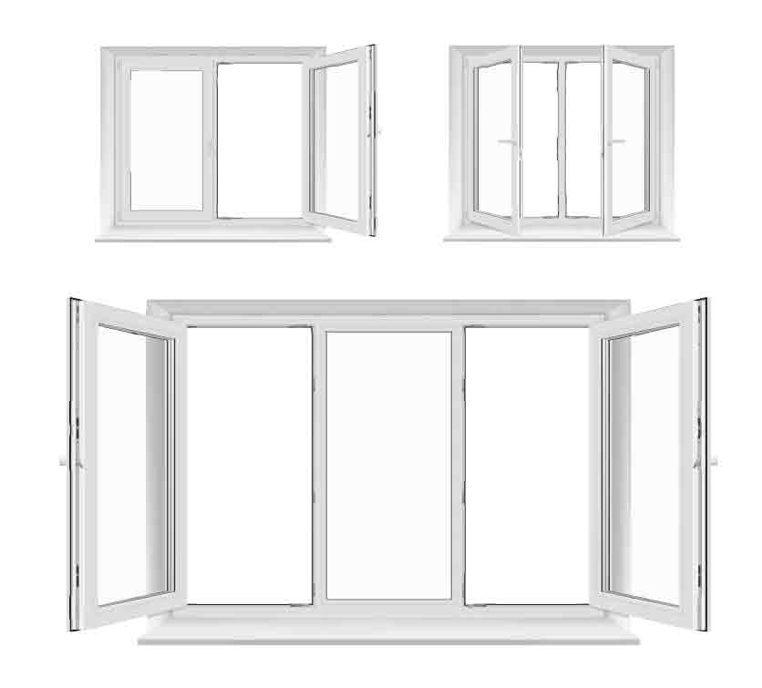 uPVC types of windows - white background with windows and frames