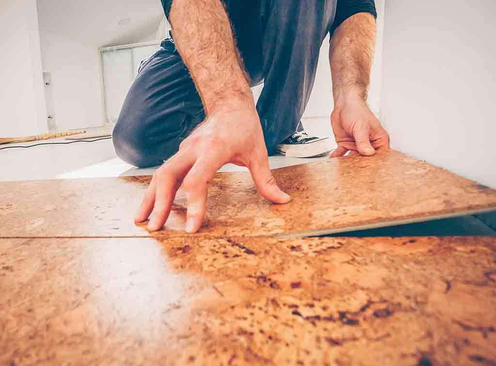 Cork flooring being installed