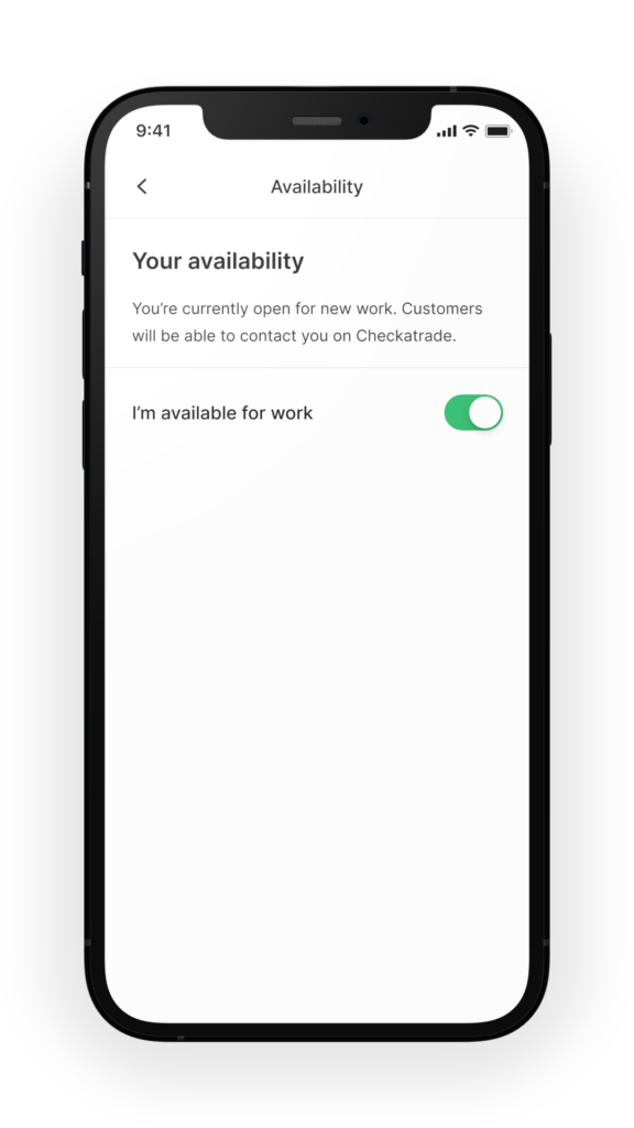 I'm available for work - Availability Checkatrade Trades App