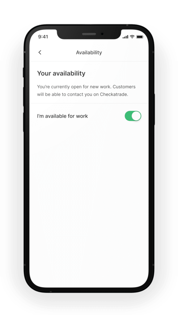 I'm available for work - Availability Checkatrade Trades App