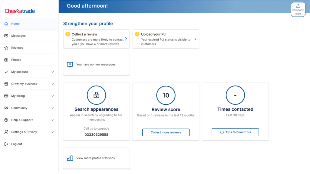 Checkatrade web app homepage