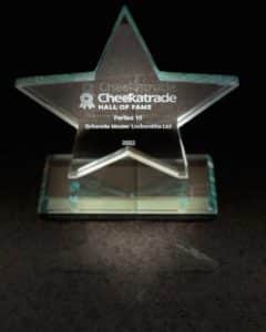 Checkatrade Hall of Fame trophy winner Britannia Locksmiths