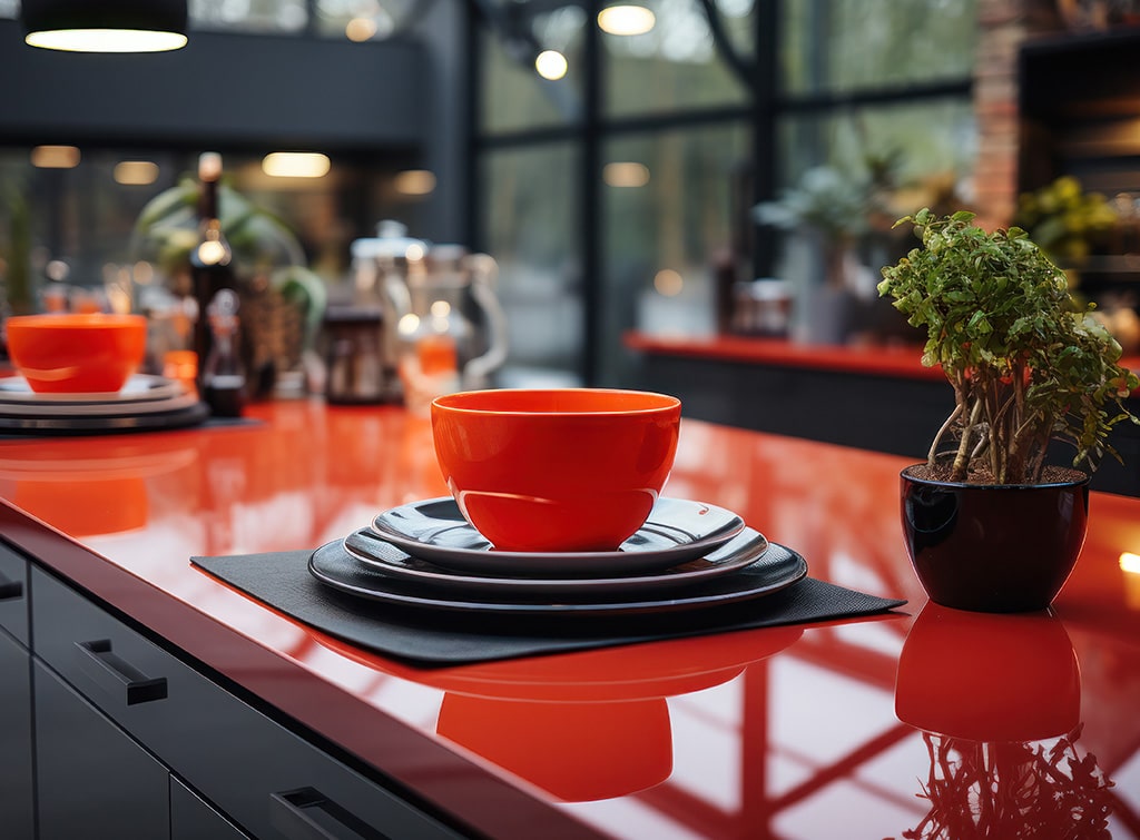Red kitchen worktops