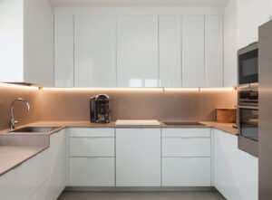 gloss cream cupboards kitchen