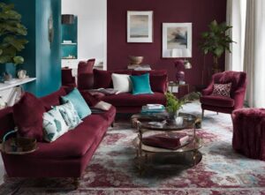 What colour goes with burgundy blog - teal and neutral accents with burgundy furniture
