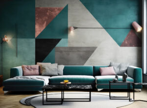 teal and grey feature wallpaper ideas