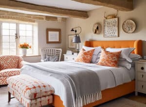 Vintage bedroom idea with colour and original features
