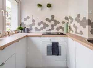 Half and half tiles design for kitchen