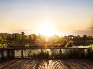 deck fencing sunset setting