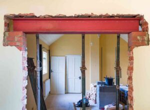 Load bearing wall removed and RSJ in place