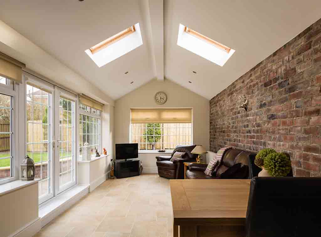Tiled conservatory roof from inside