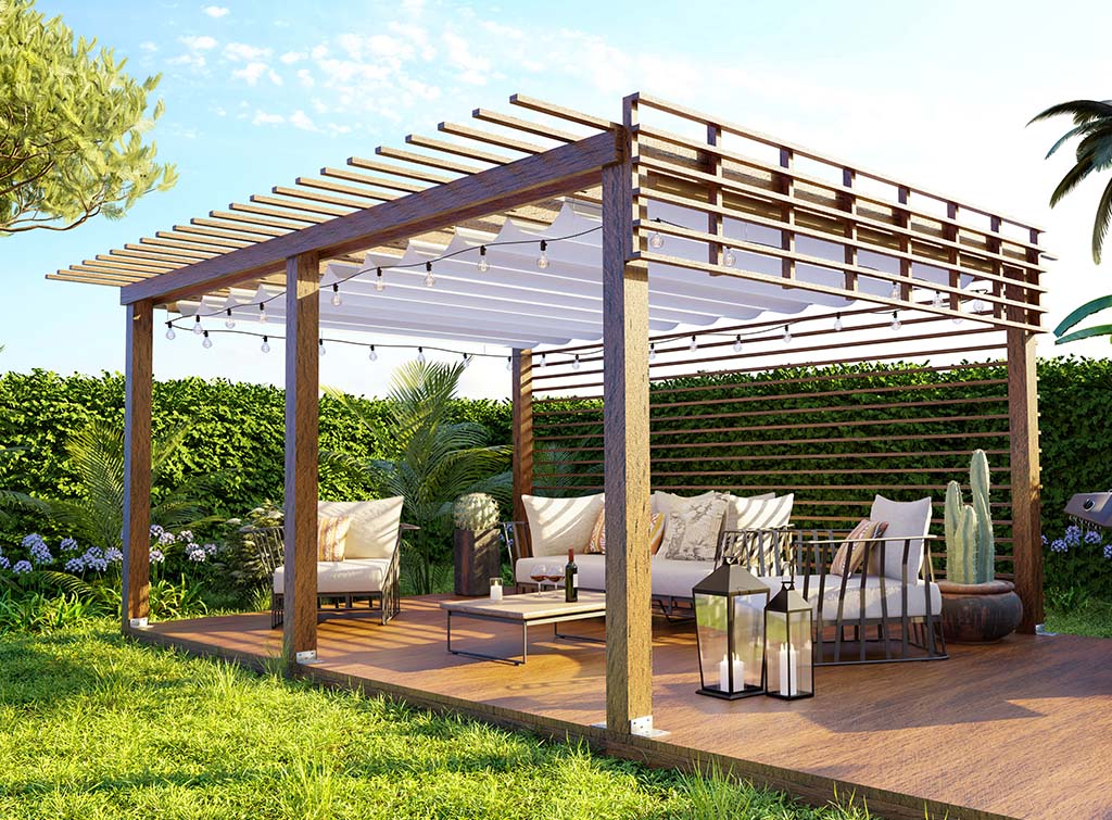 Garden decking with pergola