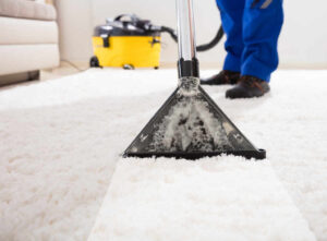 Carpet cleaner machine in use on a lounge carpet