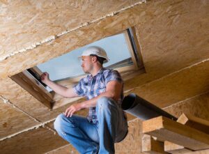 Experienced window fitter installing a Velux window in a roof