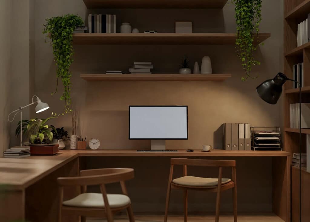 Office colour drenched in a mocha mousse shade